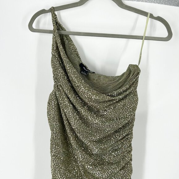 Sabina Musayev Melissa Green Metallic Ruched One Shoulder Maxi Dress - Picture 4 of 7